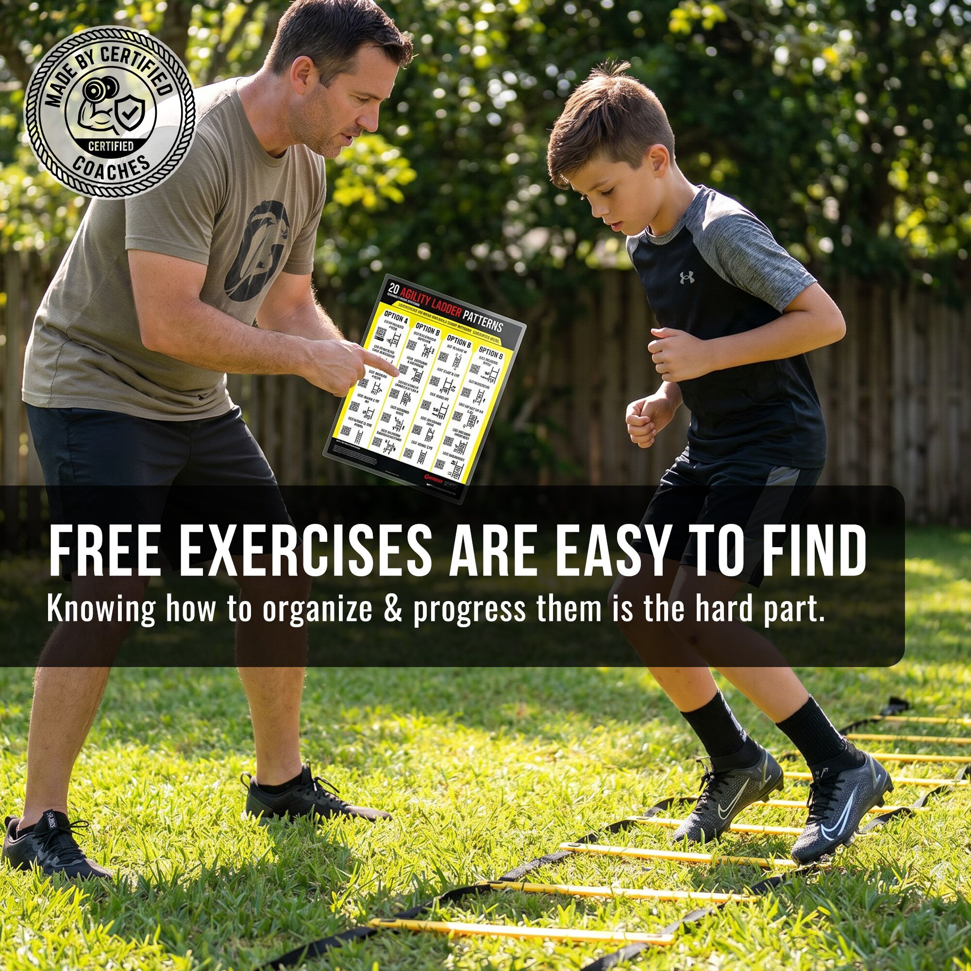 Agility Ladder Compact Workout Chart with Guided Coaching & Progressions - Portable 40-Drill Double-Sided Laminated Speed & Footwork Guide - 8.5x11 - Image 2