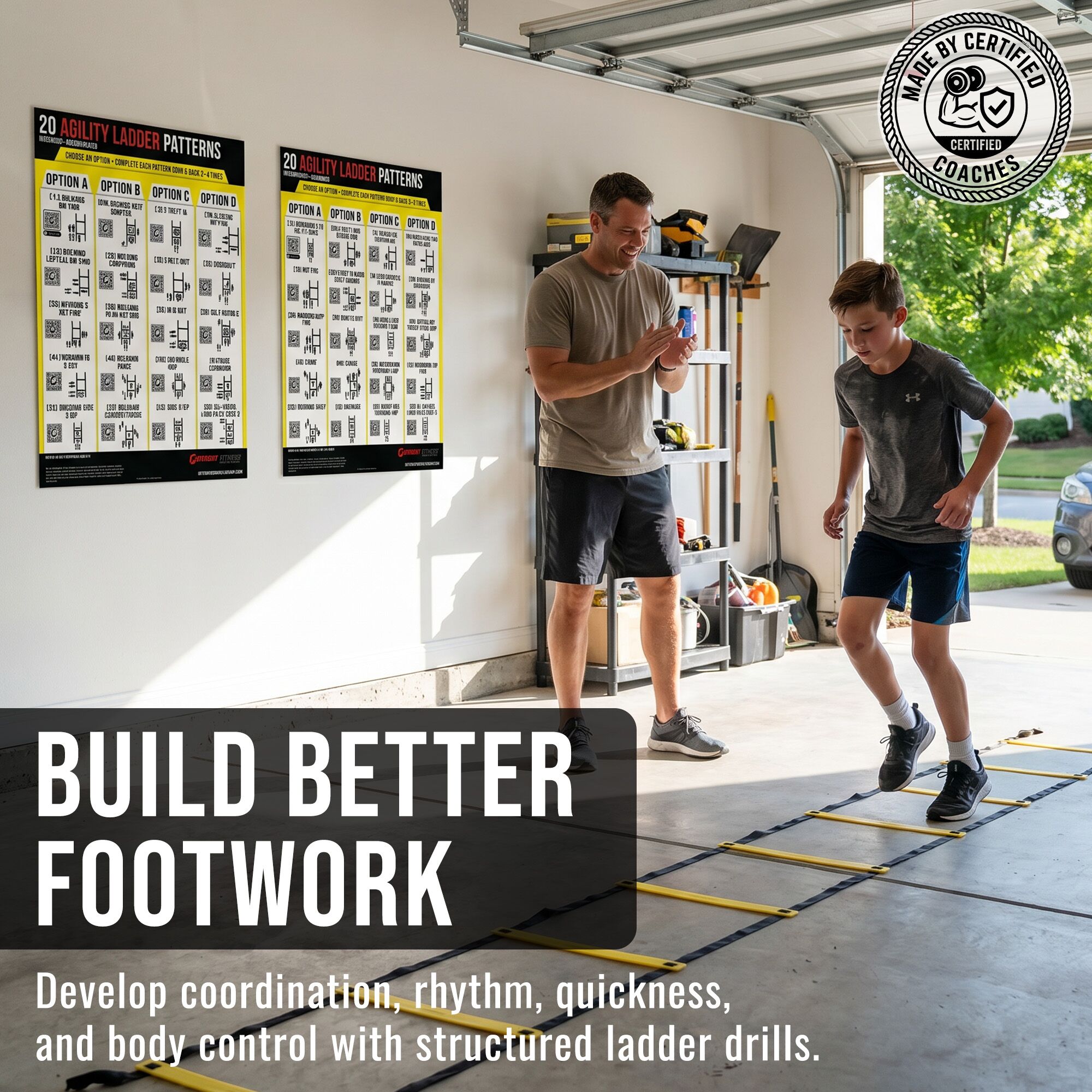 Agility Ladder Drills Poster Bundle – Beginner to Advanced Speed & Footwork Wall Charts with QR Video Demos – 18x24 - Image 2