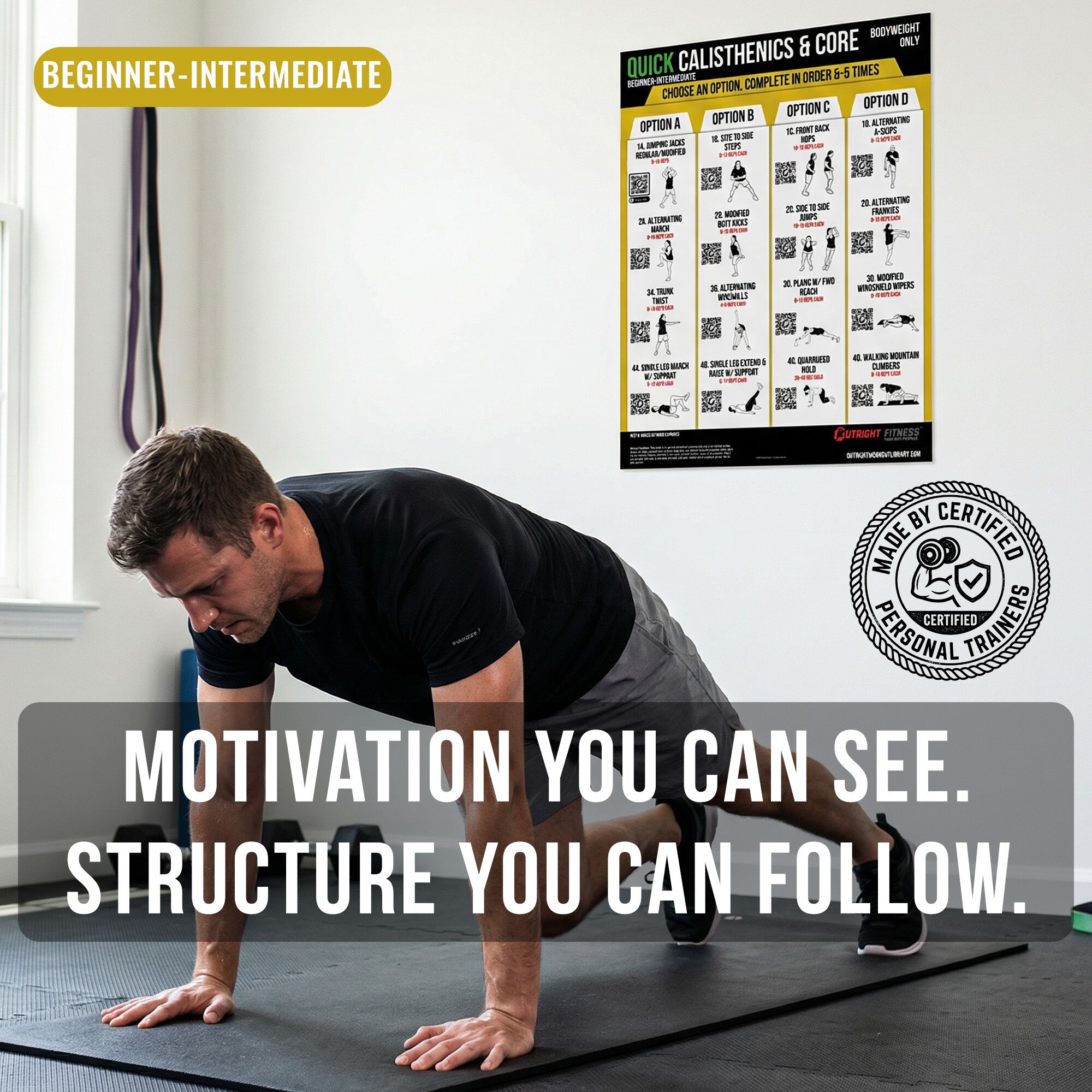 Calisthenics & Core Workout Poster – Beginner to Intermediate Bodyweight Strength Training Wall Chart with QR Video Demos – 18x24 - Image 2