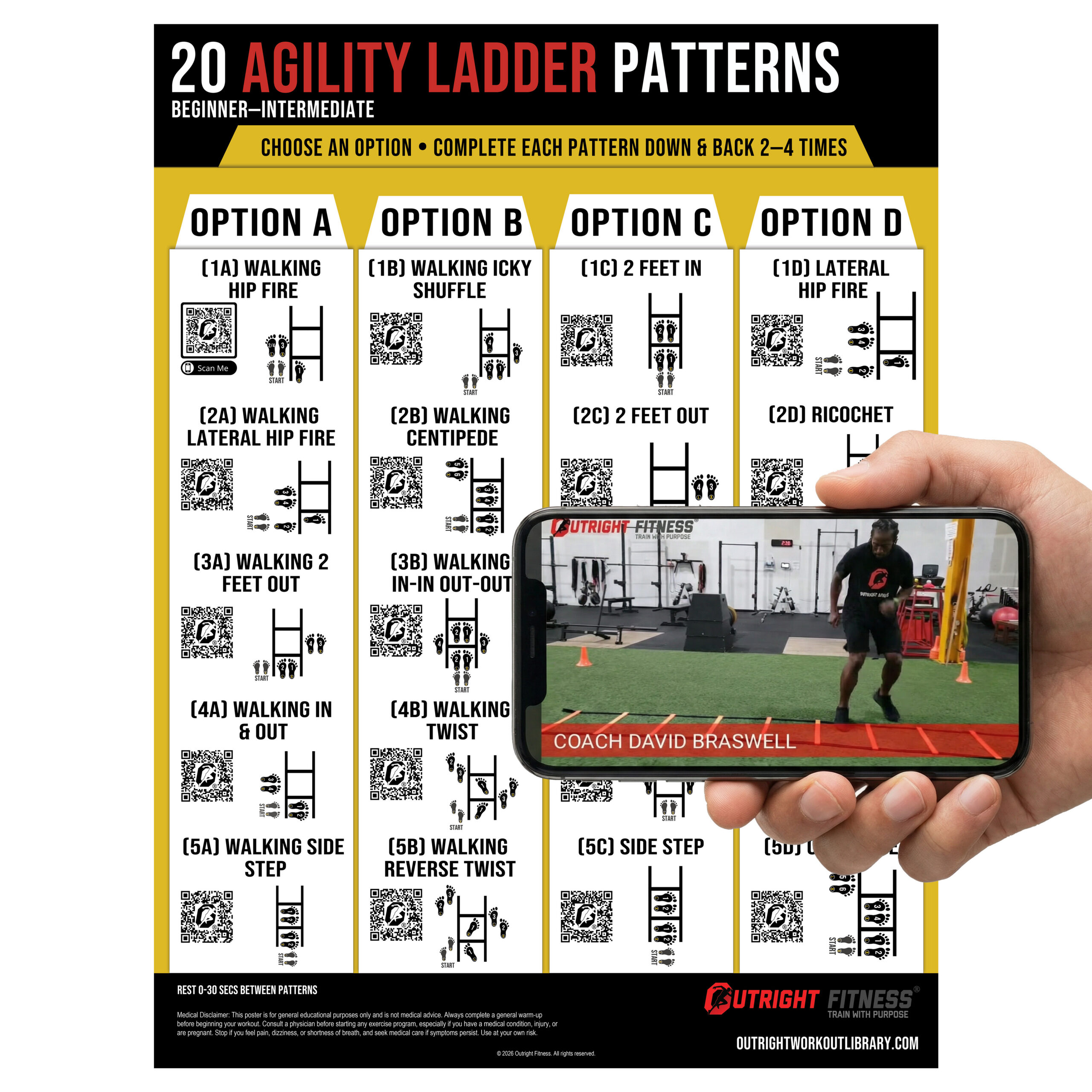 Agility Ladder Drills Poster for Kids & Youth Athletes – Beginner Friendly Speed & Footwork Wall Chart with Progressions – 18x24