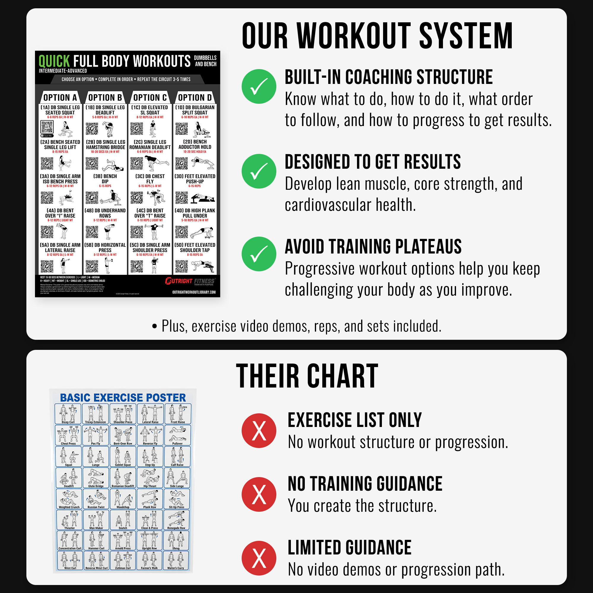 Dumbbell & Bench Workout Poster Bundle with Guided Coaching & Video Demos - Beginner to Advanced Full Body Strength Home Gym Wall Charts - 18x24 - Image 7