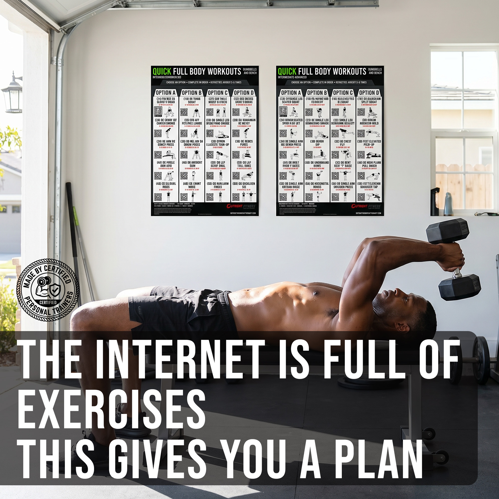 Dumbbell & Bench Workout Poster Bundle with Guided Coaching & Video Demos - Beginner to Advanced Full Body Strength Home Gym Wall Charts - 18x24 - Image 2