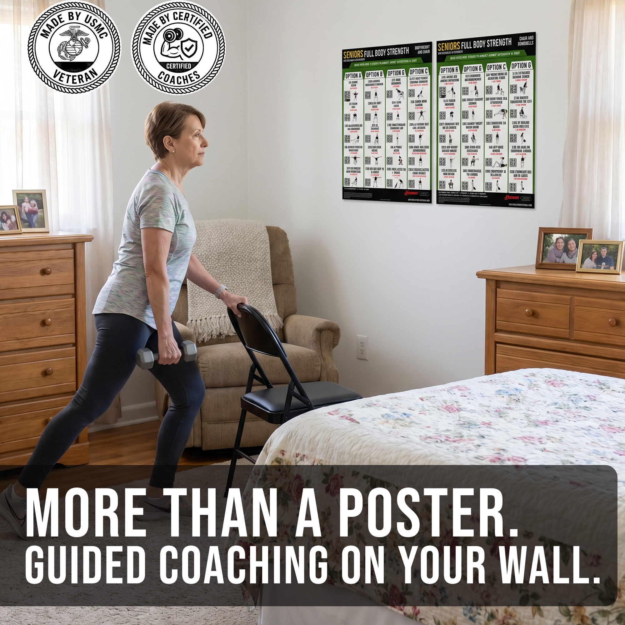 Senior Fitness Workout Poster Bundle – Beginner to Advanced Chair Exercise Wall Charts with QR Video Demos – 18x24 - Image 3
