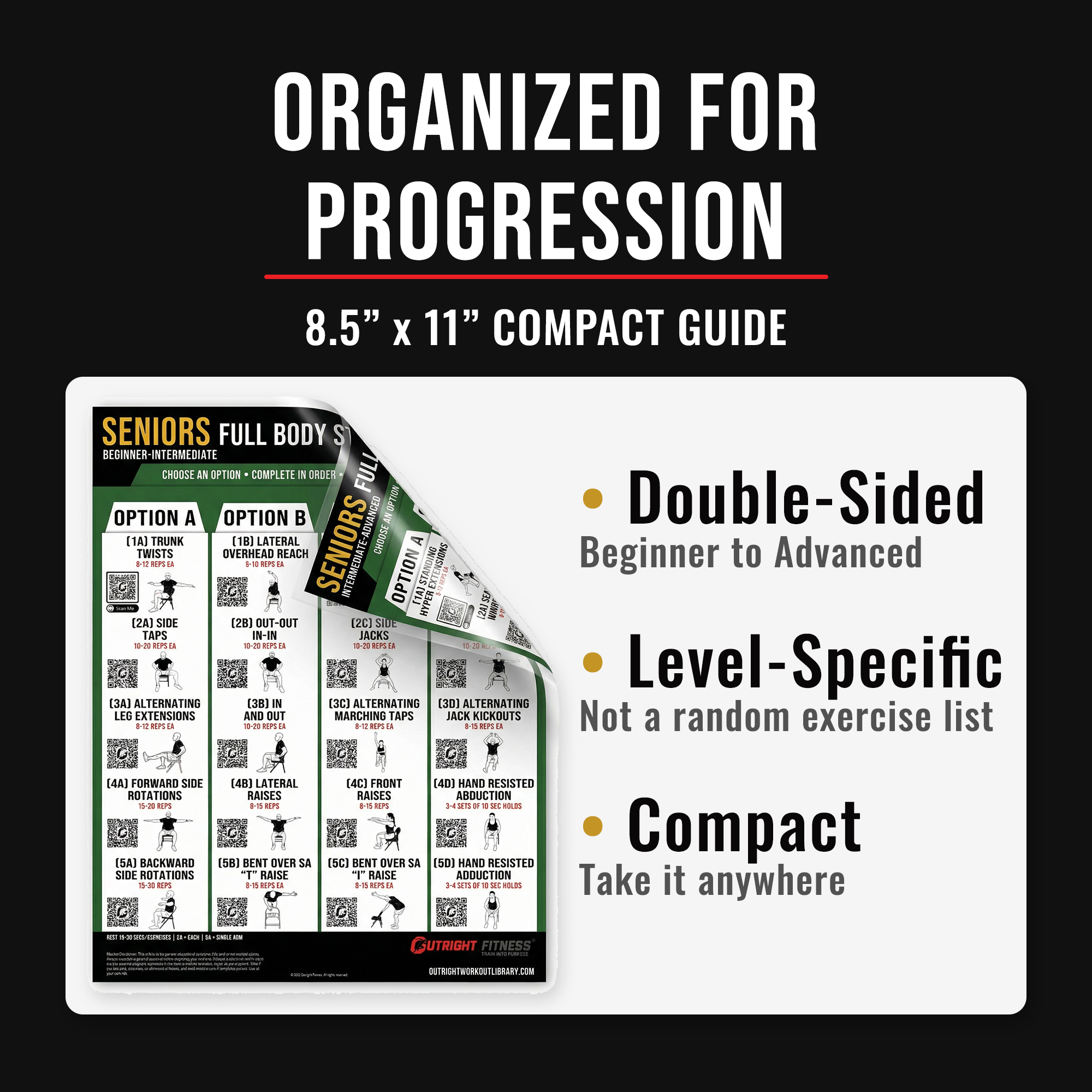 Senior Fitness Compact Workout Chart – Double-Sided Laminated Chair & Dumbbell Exercise Guide with QR Video Demos – 8.5x11 - Image 6