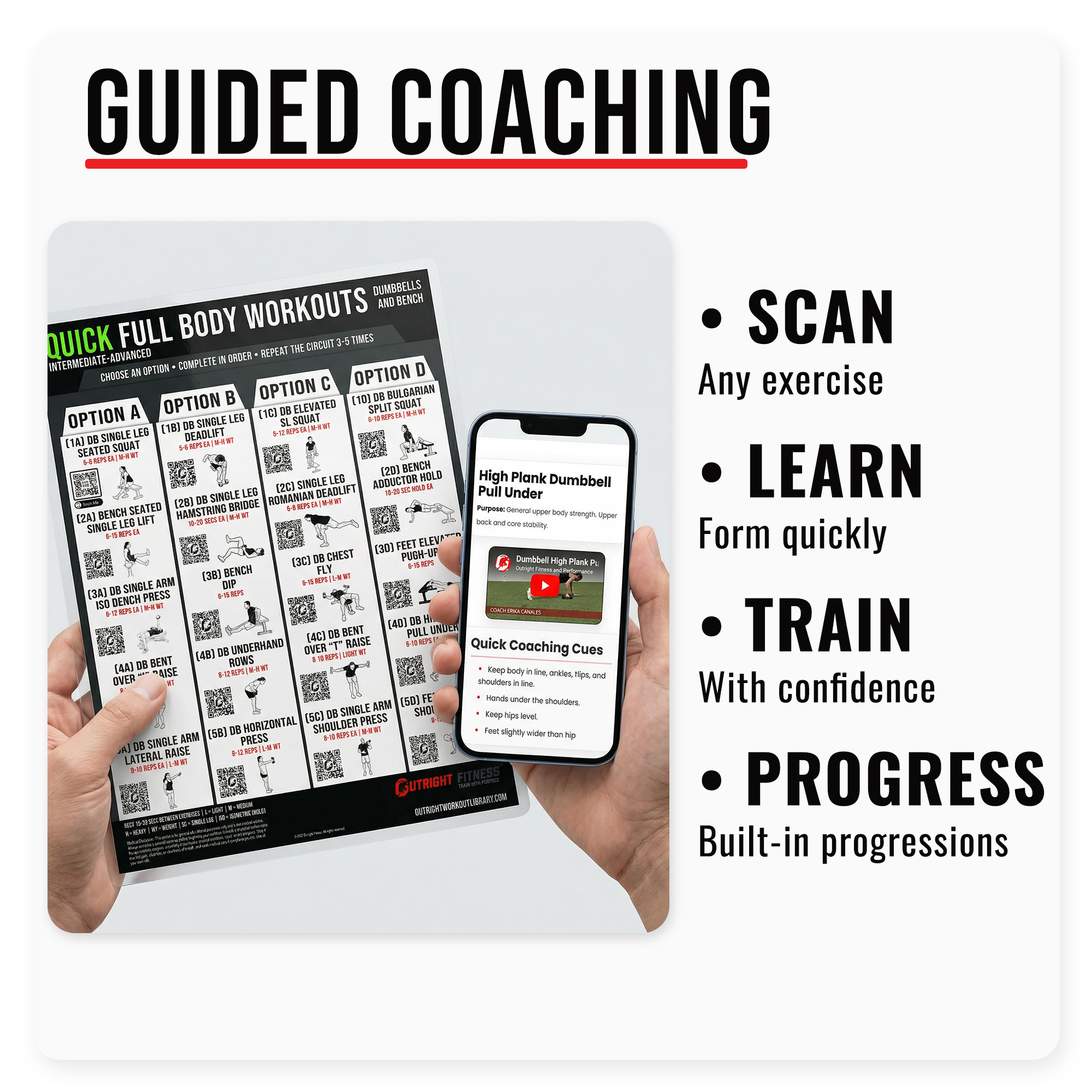 Dumbbell & Bench Compact Workout Chart with Guided Coaching & Video Demos - Portable Double-Sided Laminated Full Body Strength Training Guide - 8.5x11 - Image 7