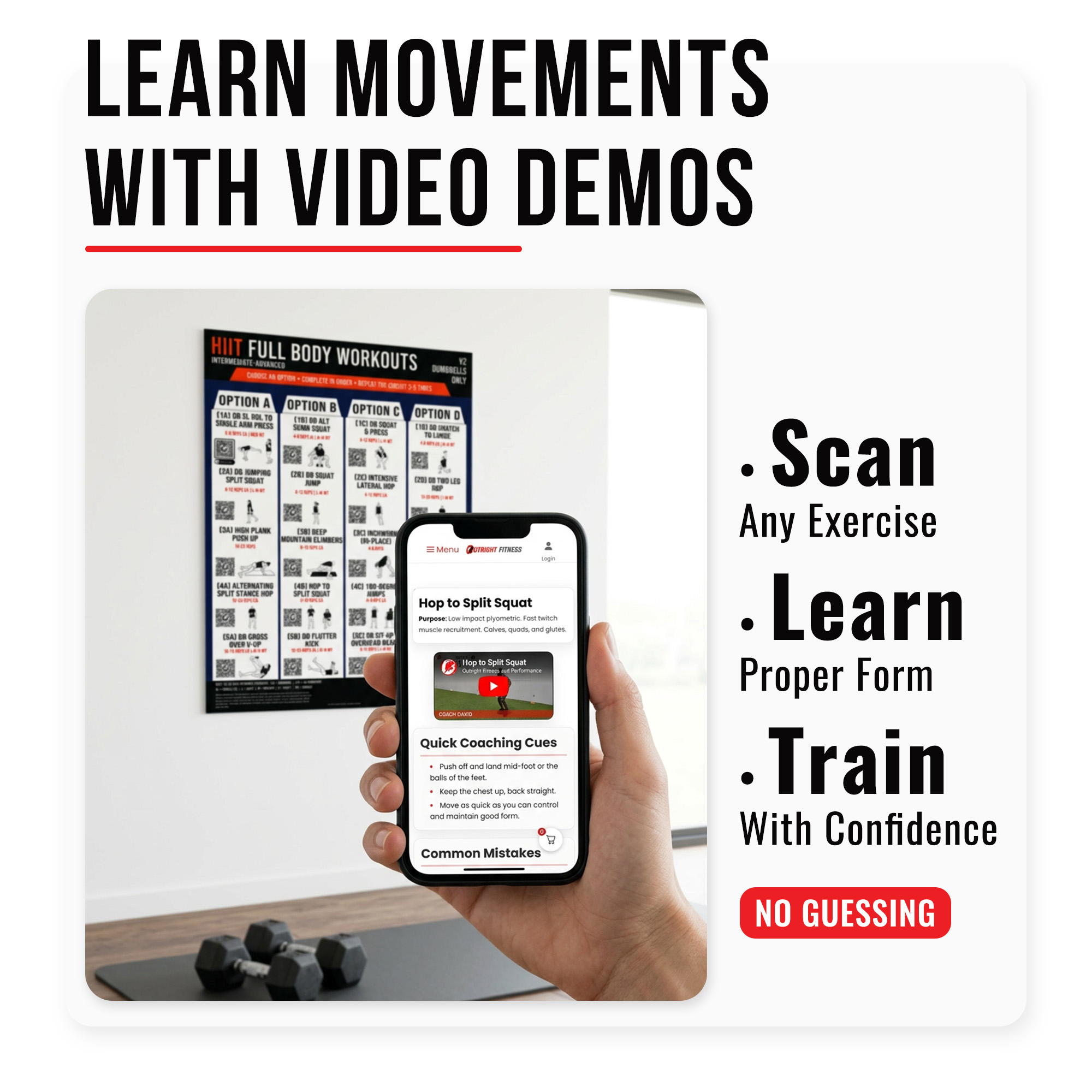HIIT Workout Poster V2 with Guided Coaching & Video Demos - Intermediate to Advanced Full Body Dumbbell & Bodyweight Home Gym Wall Chart - 18x24 - Image 8