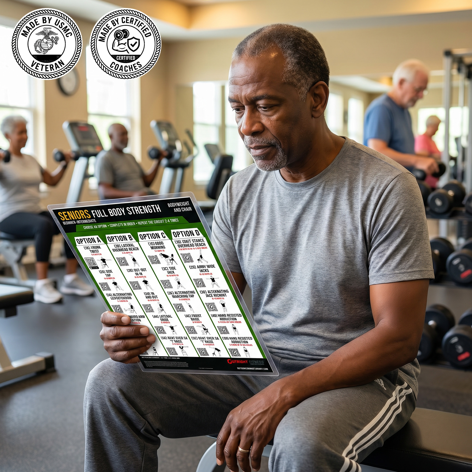 Senior Fitness Compact Workout Chart – Double-Sided Laminated Chair & Dumbbell Exercise Guide with QR Video Demos – 8.5x11 - Image 5