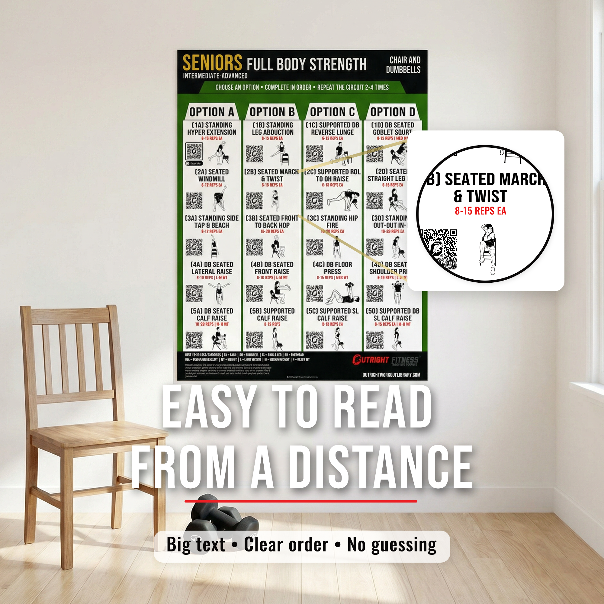 Senior Fitness Workout Poster Bundle – Beginner to Advanced Chair Exercise Wall Charts with QR Video Demos – 18x24 - Image 6