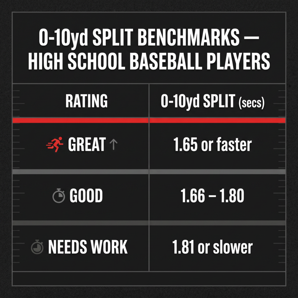 0-10yd sprint rating for high school baseball players.